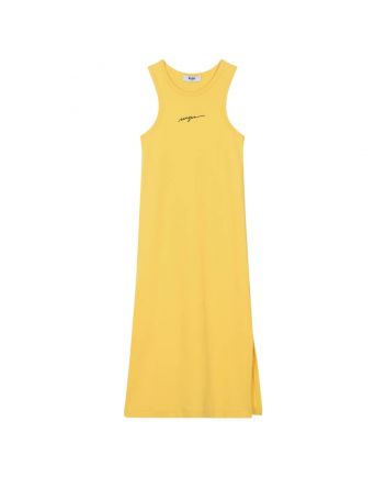 Girls Yellow Long Logo Print Dress