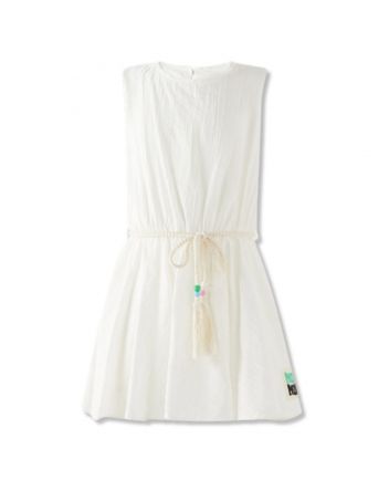 Girls White Rope Belt Dress