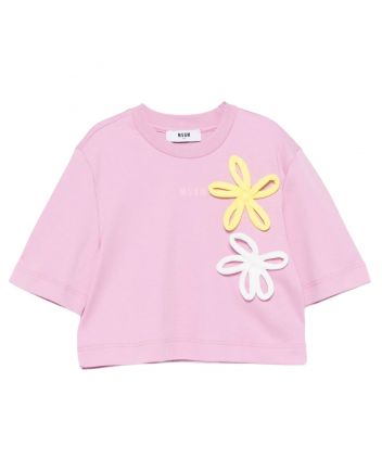 Girls Pink Floral Logo Print T-Shirt