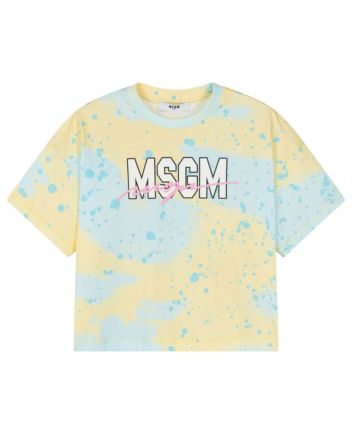 Girls Blue Spary-Painted Design T-Shirt