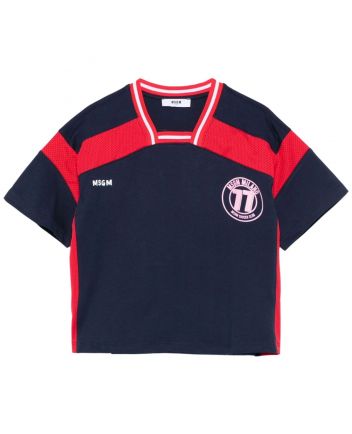 Girls Navy Blue Logo-Print T-shirt