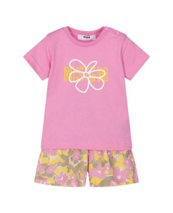 Baby Girls Pink Flower Print Shorts Set