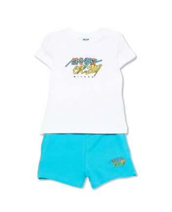 Baby Unisex White & Blue Short Set