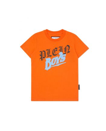 Boys Orange Logo-Print Cotton T-Shirt