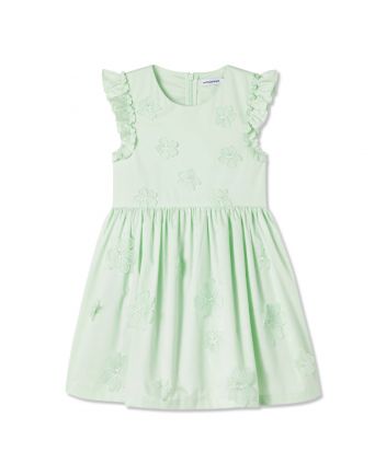 Girls Green Embroidered-Flower Dress