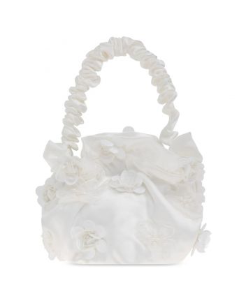 Girls Ivory Satin Fower Bag (20cm)