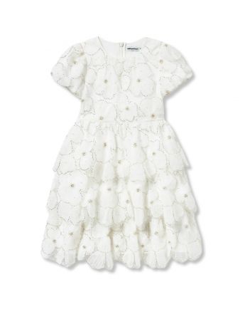 Girls White Embellished Tulle Dress