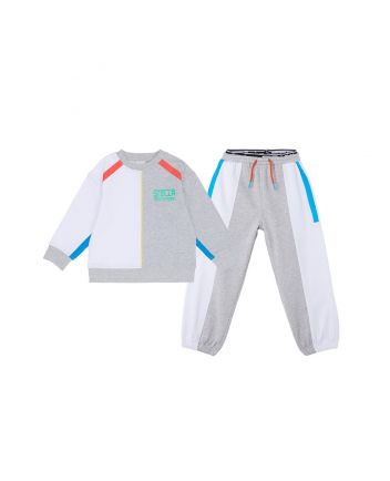 Boys White & Grey Cotton Tracksuit