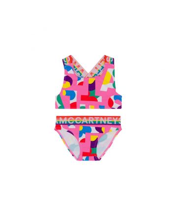 Girls Pink Logo Letter Bikini