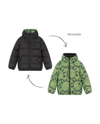 Boys Black & Green Reversible Puffer Jacket