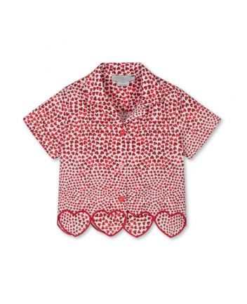Girls Red Heart Print Cotton Shirt