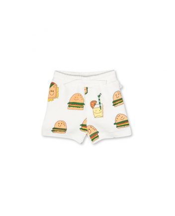 Baby Unisex White Burger-Print Shorts