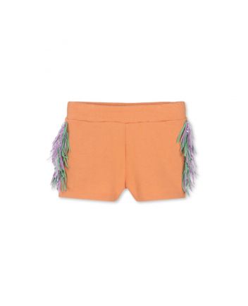 Girls Orange Cotton Fringed Shorts