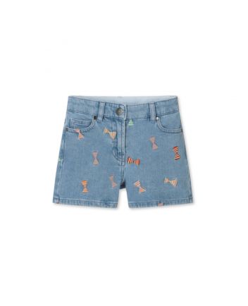 Girls Blue Embroidered Denim Shorts