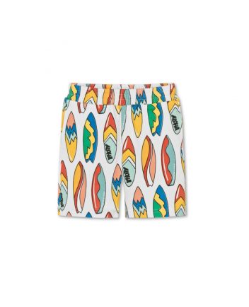 Boys White Surfboard Print Cotton Shorts