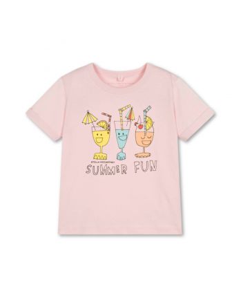 Girls Pink Cotton Cocktail Print T-Shirt