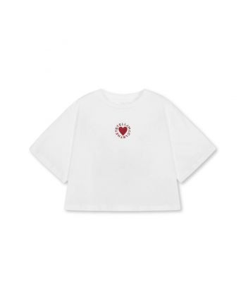 Girls White Cotton Heart T-Shirt