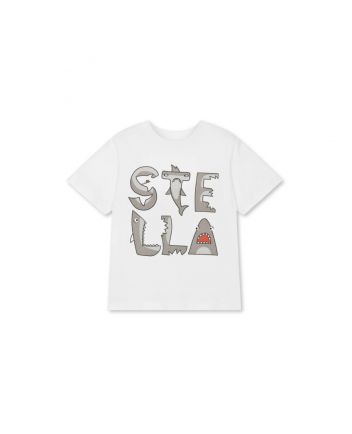 Boys White Cotton Shark Logo T-Shirt