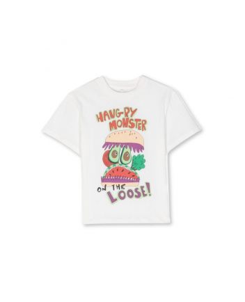 Boys White Cotton Burger Monster T-Shirt
