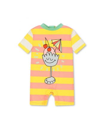Baby Girls Yellow & Pink Striped Swim Suit