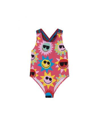 Girls Pink Sun-Print Swimsuit