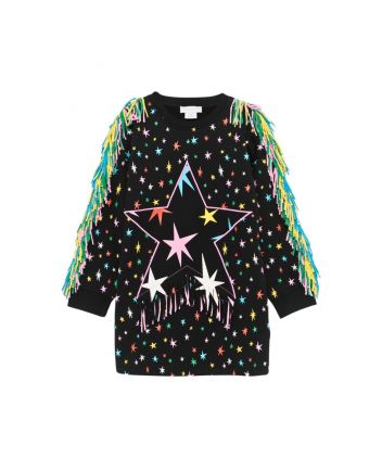 Girls Black Star Print Fringed Dress
