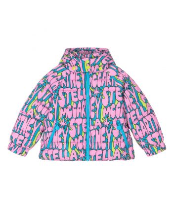 Girls Pink Cosmic Hooded Puffer Jacket