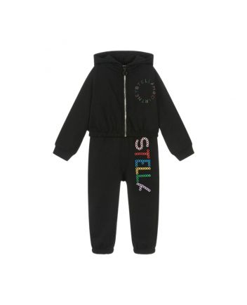 Girls Black Cotton Tracksuit