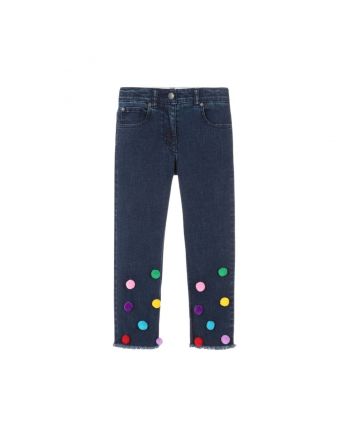 Girls Blue Pom-Pom Denim Jeans