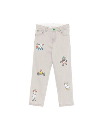 Girls Denim Grey Cartoon-Print Jeans