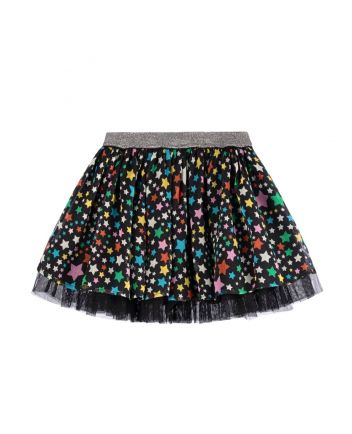 Girls Black Star Print Chiffon Skirt