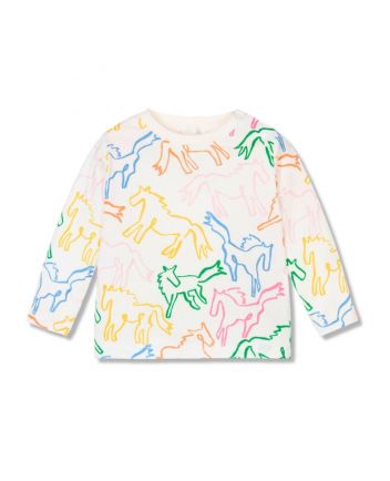 Girls Ivory Organic Cotton Horse T-Shirt