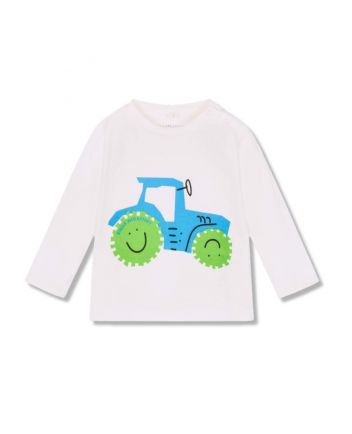 Boys Ivory Tractor Print Cotton T-Shirt