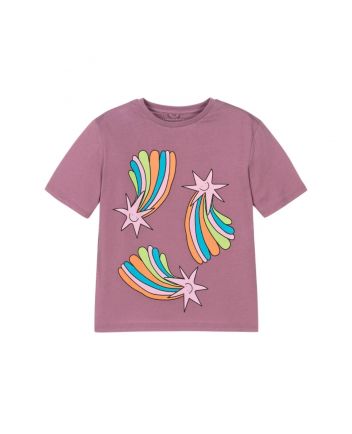Girls Purple Cotton Cosmic Star T-Shirt