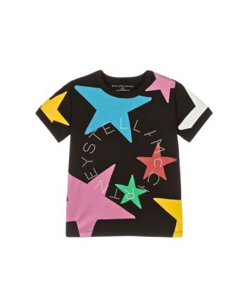 Girls Black Cotton Star Print T-Shirt
