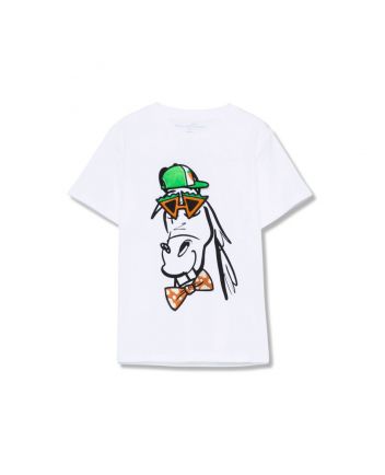 Boys White Funny Hourse Patch-Details T-Shirt
