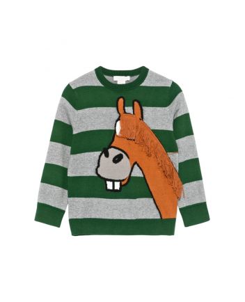 Boys Grey & Green Striped Sweater