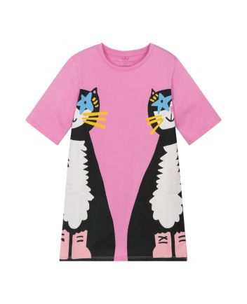 Girls Pink Cotton Cats T-Shirt Dress