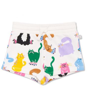 Baby Girls Ivory Cat Print Cotton Shorts