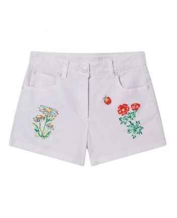 Girls Purple Denim Flower Shorts