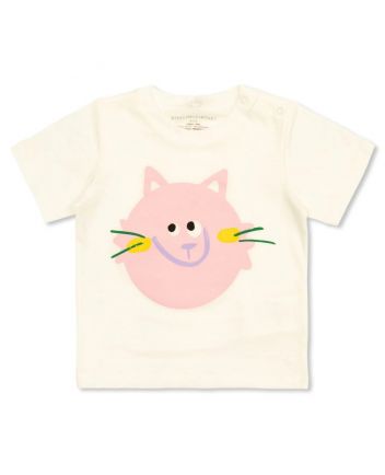 Baby Girls Ivory Cat-Motif Cotton T-Shirt