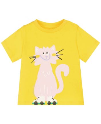 Baby Girls Yellow Cotton Cat T-Shirt
