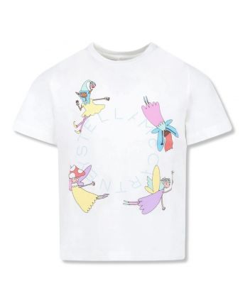 Girls White Graphic-Print Cotton T-Shirt