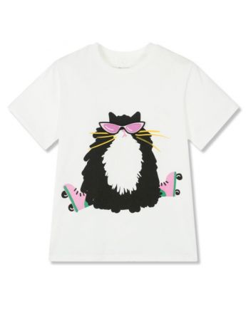 Girls Ivory Cotton T-Shirt with Patches