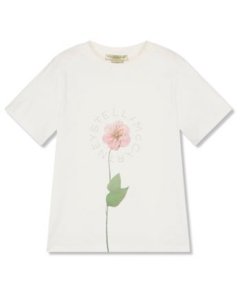 Girls Ivory Cotton Flower T-Shirt