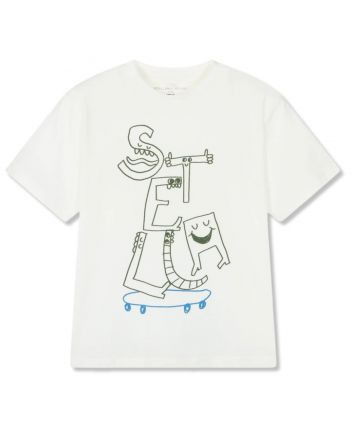 Boys Ivory Stella-Print Cotton T-Shirt