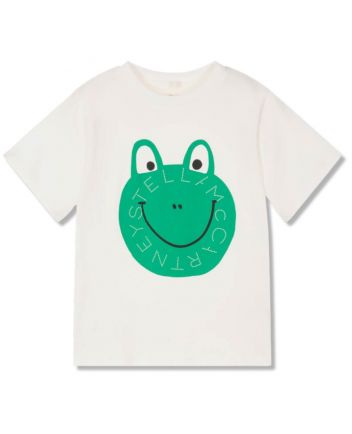 Unisex White Cotton Frog-Print T-Shirt