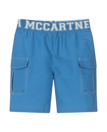 Boys Blue Logo Waistband Swim Shorts