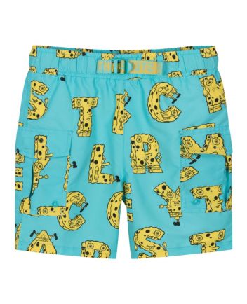 Boys Aqua Blue SpongeBob Logo Swimshorts