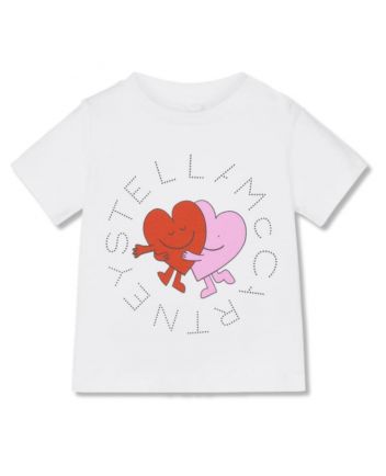 Baby Girls White Hearts-Logo-Print T-Shirt